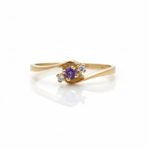 14k Yellow Gold Amethyst Diamond Ring