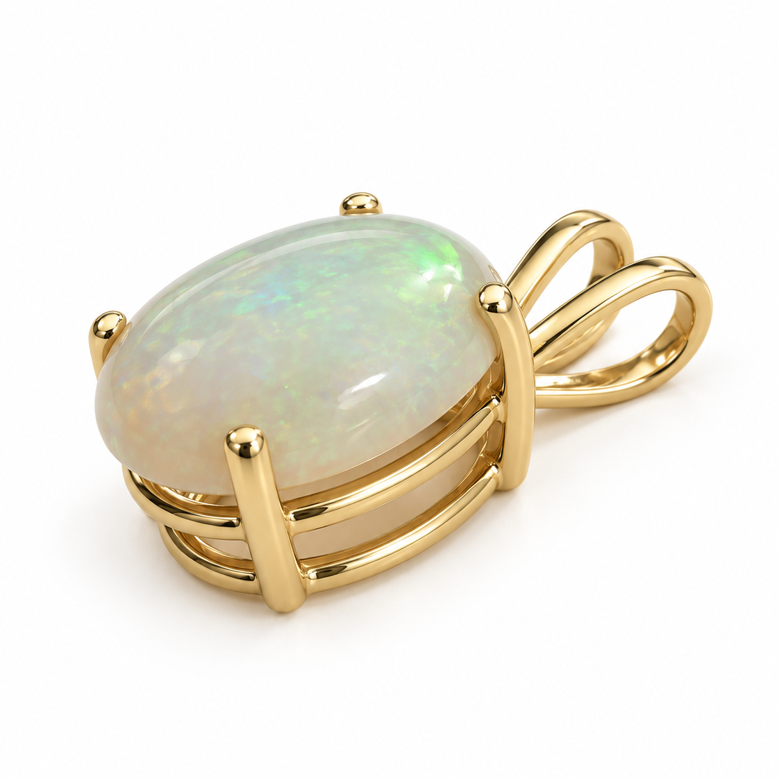 14K Yellow Gold Oval Opal Solitaire Pendant