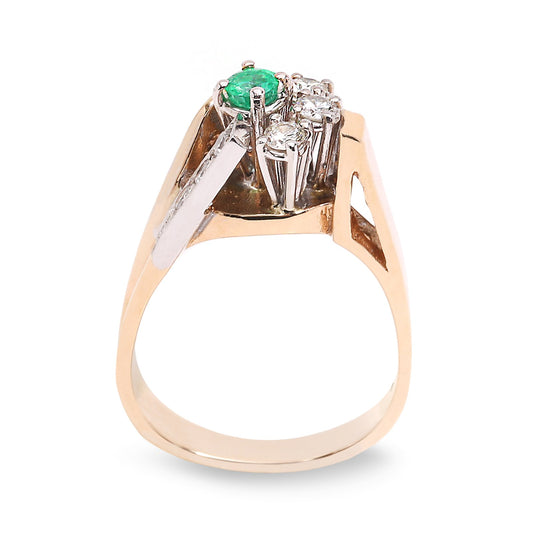 Yellow Gold Cocktail Emerald and Diamond Ring. 14k, E: 0.17ct, TDW: 0.15, SI GH