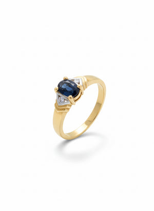Yellow Gold Ring with Oval Sapphire and Diamonds 10k