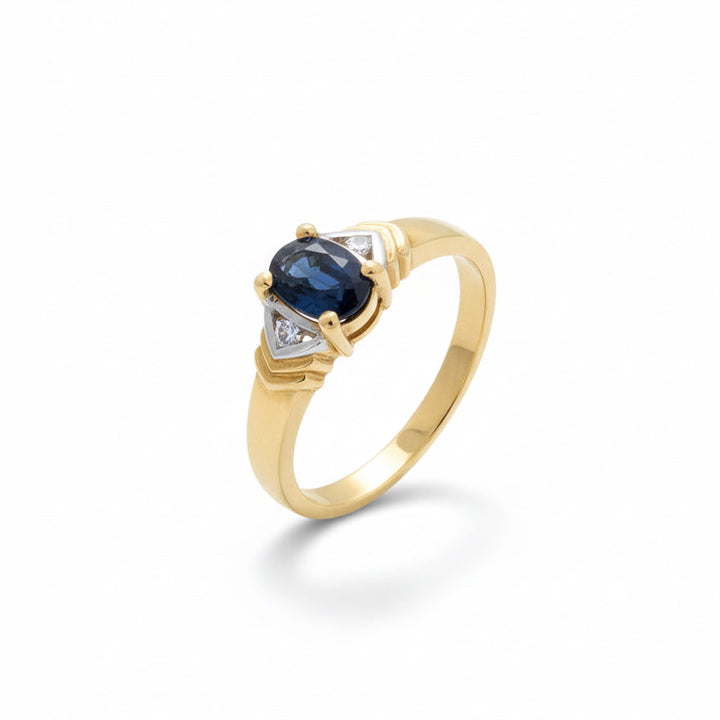10K Yellow Gold Ring with Oval Sapphire and Diamonds