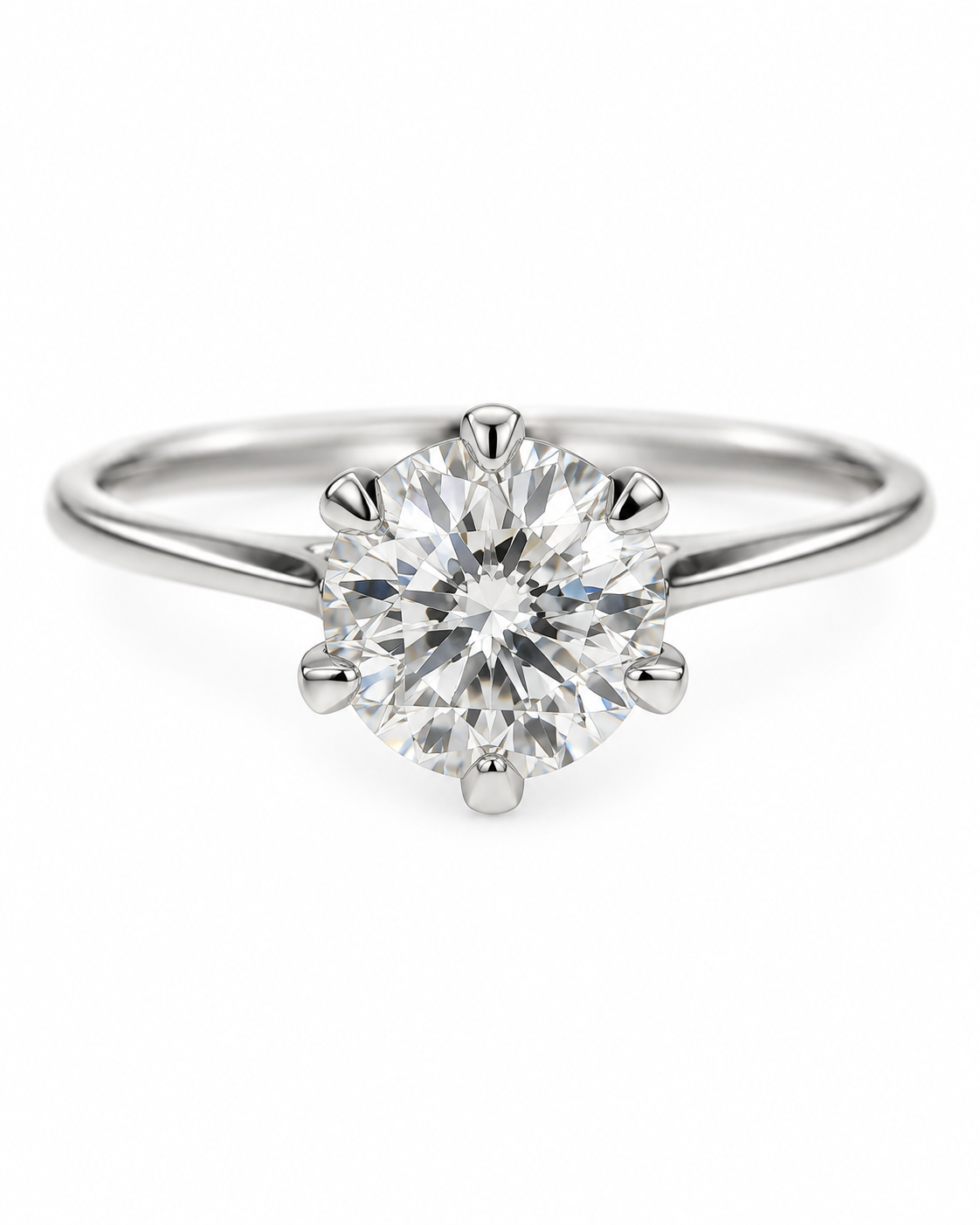 18K White Gold Six-Prong Round Solitaire Diamond Ring