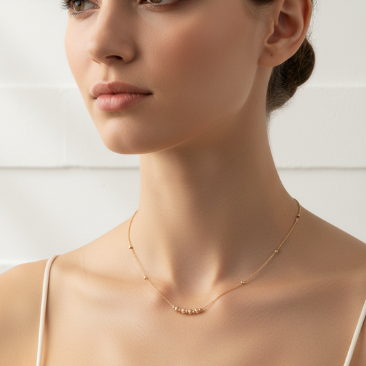 Yellow Gold Station Necklace with Gold Balls, 18k, 3.18gr, 16 Inches