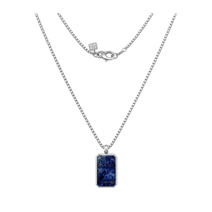 925 Sterling Silver Rectangular Natural Sodalite Pendant Necklace