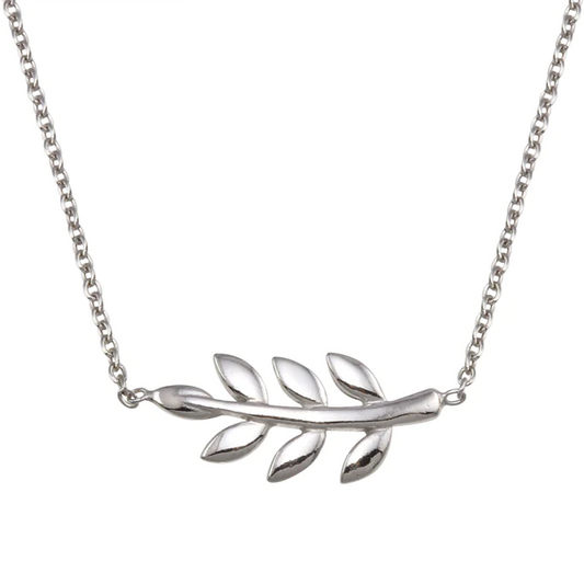 Silver 925 Rhodium Plated Olive Branch Necklace
