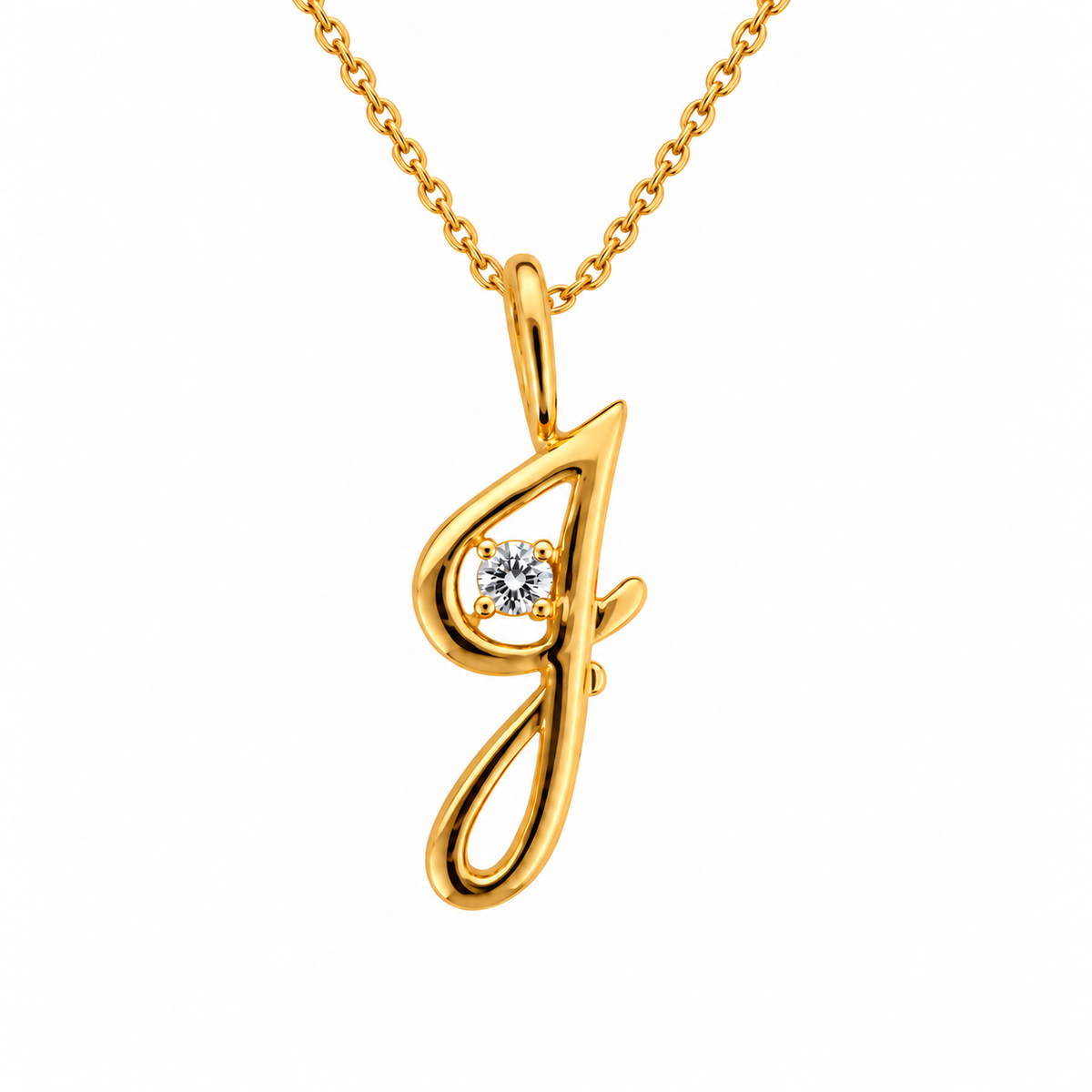 18K Yellow Gold Diamond Cursive Initial J Pendant