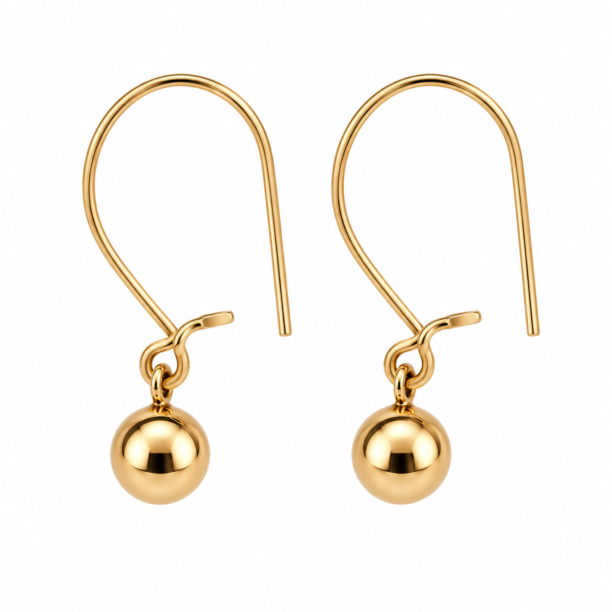 10K Yellow Gold Kids Ball Drop Fish Hook Earrings