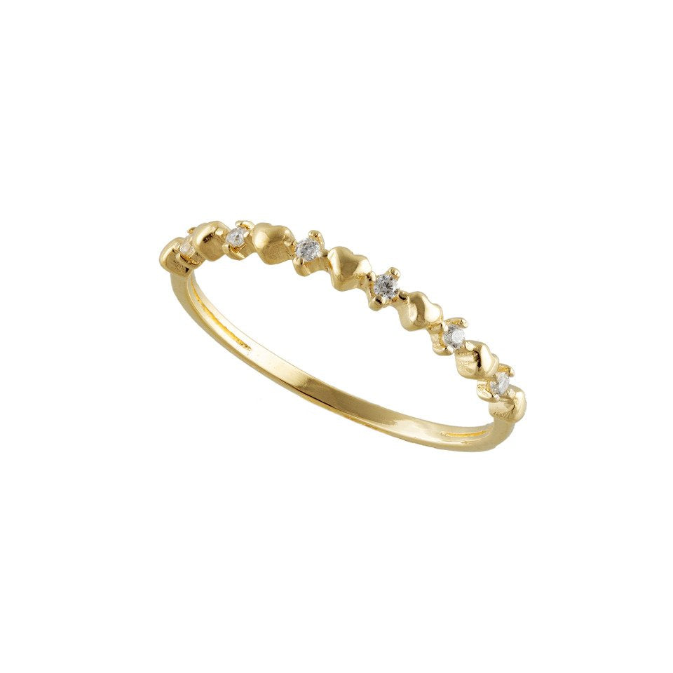 Yellow Gold Station Stackable Ring set with  heart and Cubic Zirconia, 18k