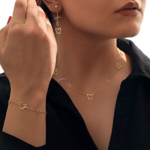 Yellow Gold Station Butterfly Necklace, 18k, 3.15gr