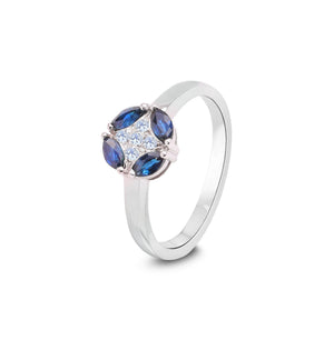 10K White Gold Sapphires and Diamonds Ring. S: 0.60ct TDW: 0.05ct