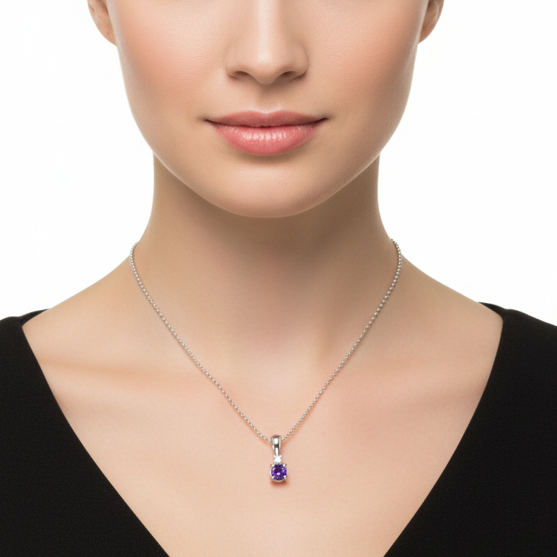 10k White Gold Amethyst and Diamond Pendant