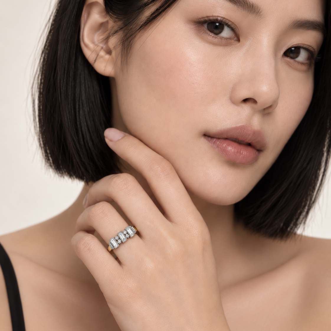 14K White & Yellow Gold Baguette Diamond Three-Stone Ring
