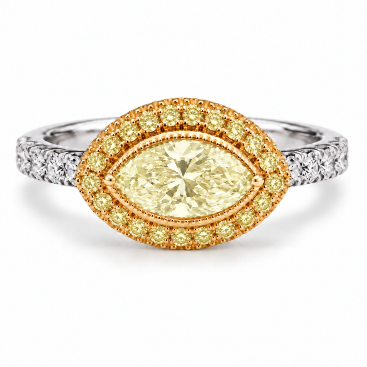 18K Yellow Diamond Marquise Halo Engagement Ring