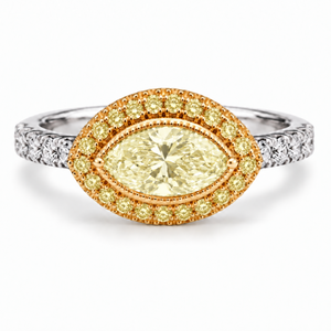 18K Yellow Diamond Marquise Halo Engagement Ring
