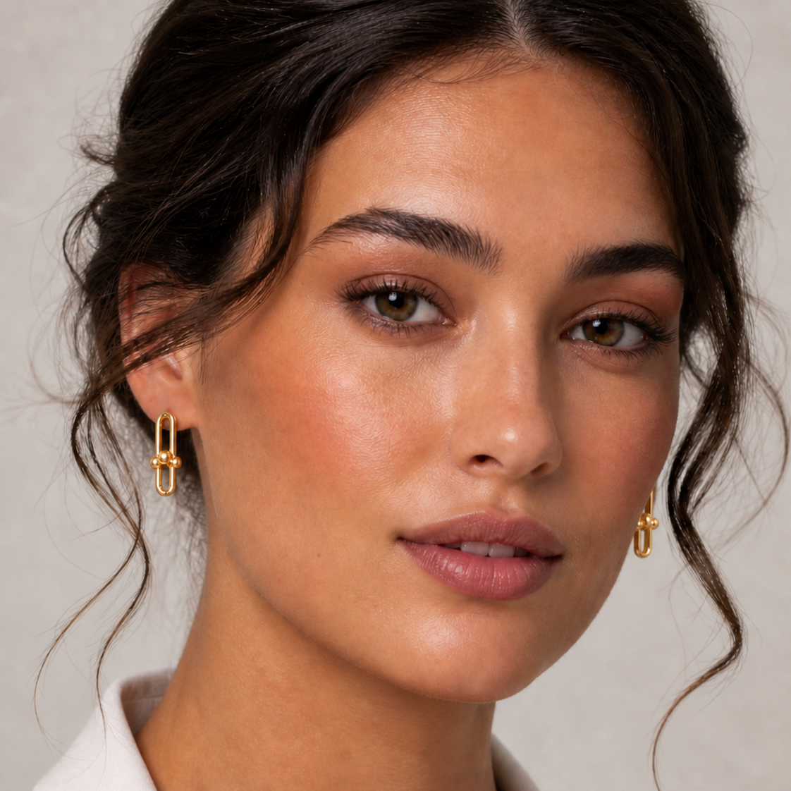 18K Yellow Gold  U-link Style Earrings
