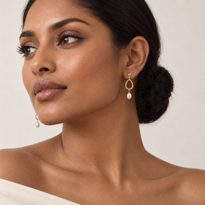 18K Yellow Gold Diamond-Cut Open Teardrop Pearl Drop Earrings