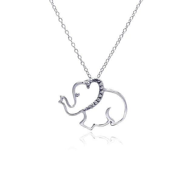 Silver Rhodium Plated Clear Diamond Elephant Necklace