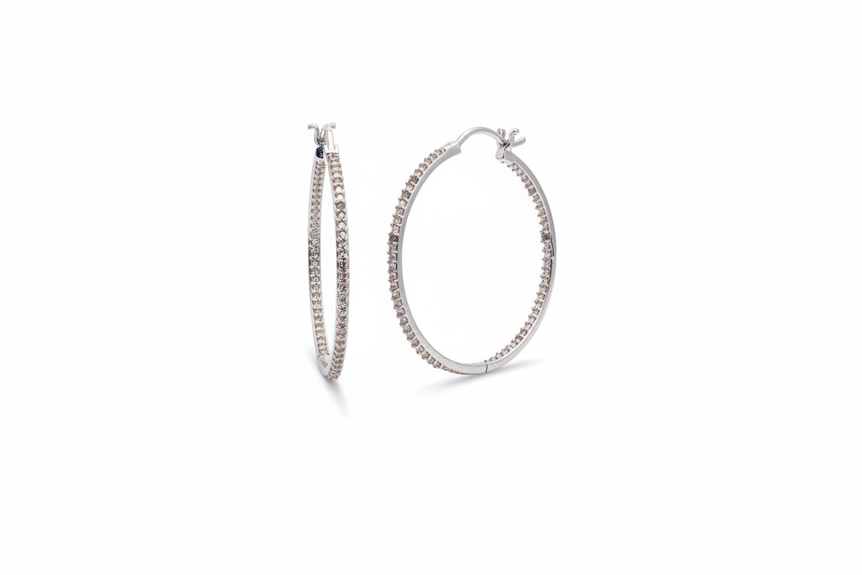 925 Sterling Silver Hoops with Cubic Zirconia  30 mm
