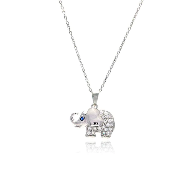 Silver Rhodium Plated Clear CZ Elephant Necklace