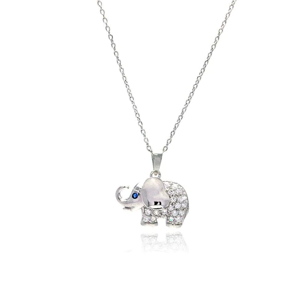 Silver Rhodium-Plated Clear CZ Elephant Necklace