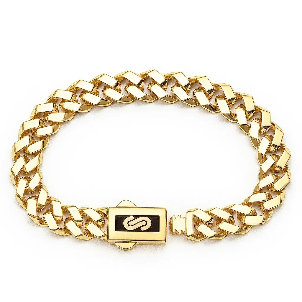 Yellow Gold Classic Cuban Link Curb Bracelet, 18k. 10.19gr, 6.5Inches, Width: 8mm