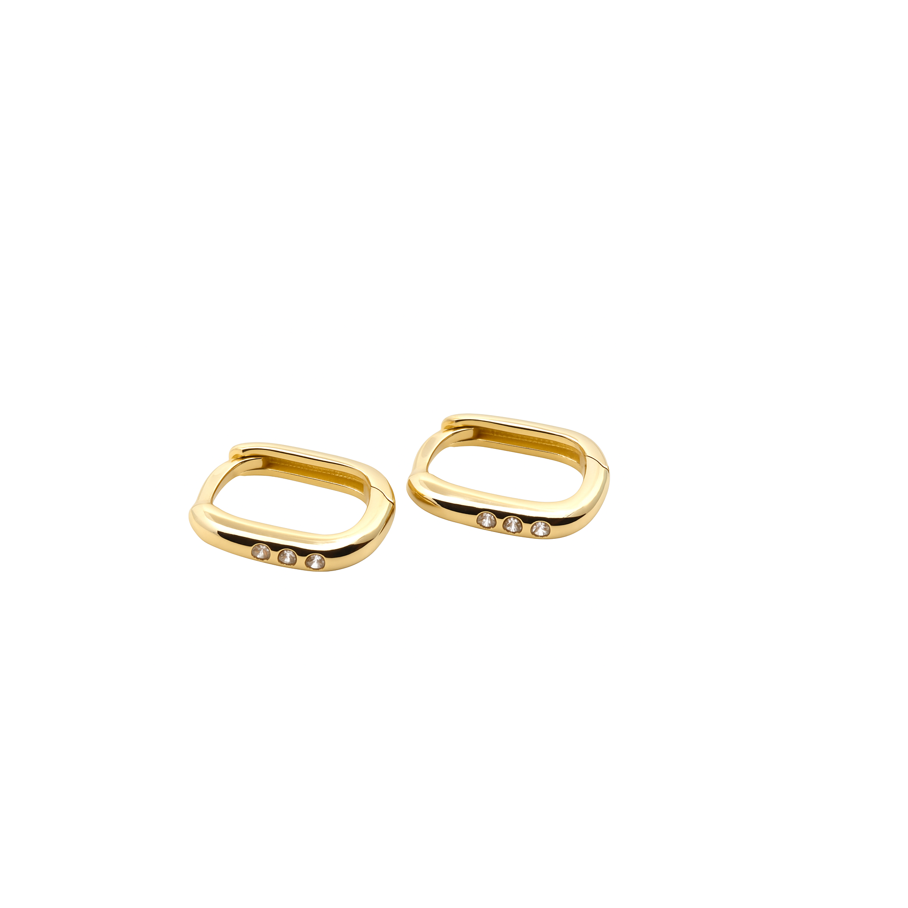 14K Yellow Gold Cubic Zirconia Rectangular Oval Earrings