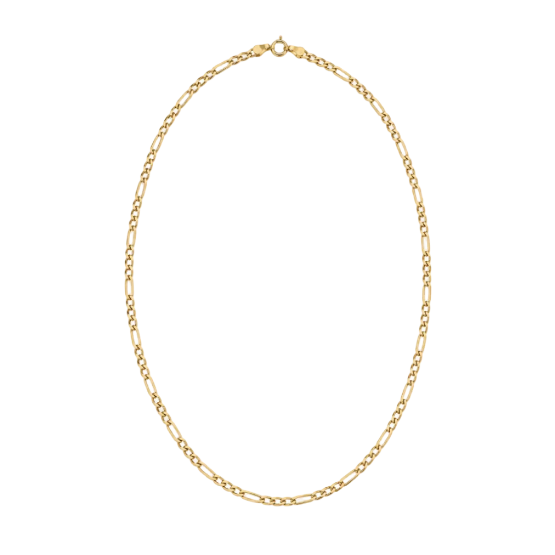 18K Yellow Gold Figaro Chain Necklace 19" 3mm