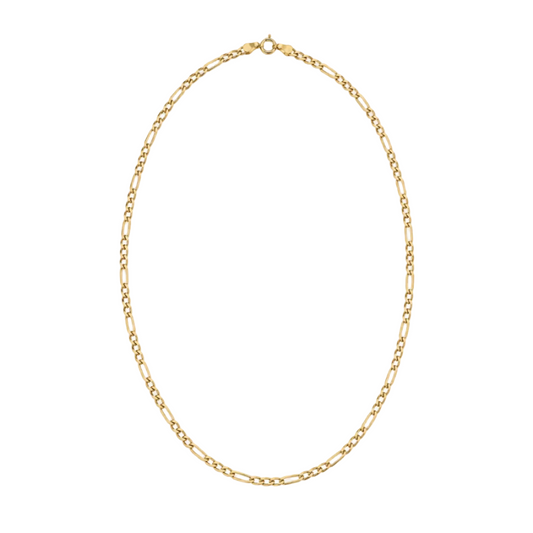 18K Yellow Gold Figaro Chain Necklace 19" 3mm