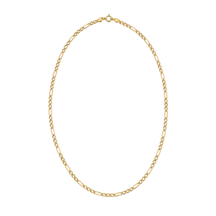 18K Yellow Gold Figaro Chain Necklace 19" 3mm
