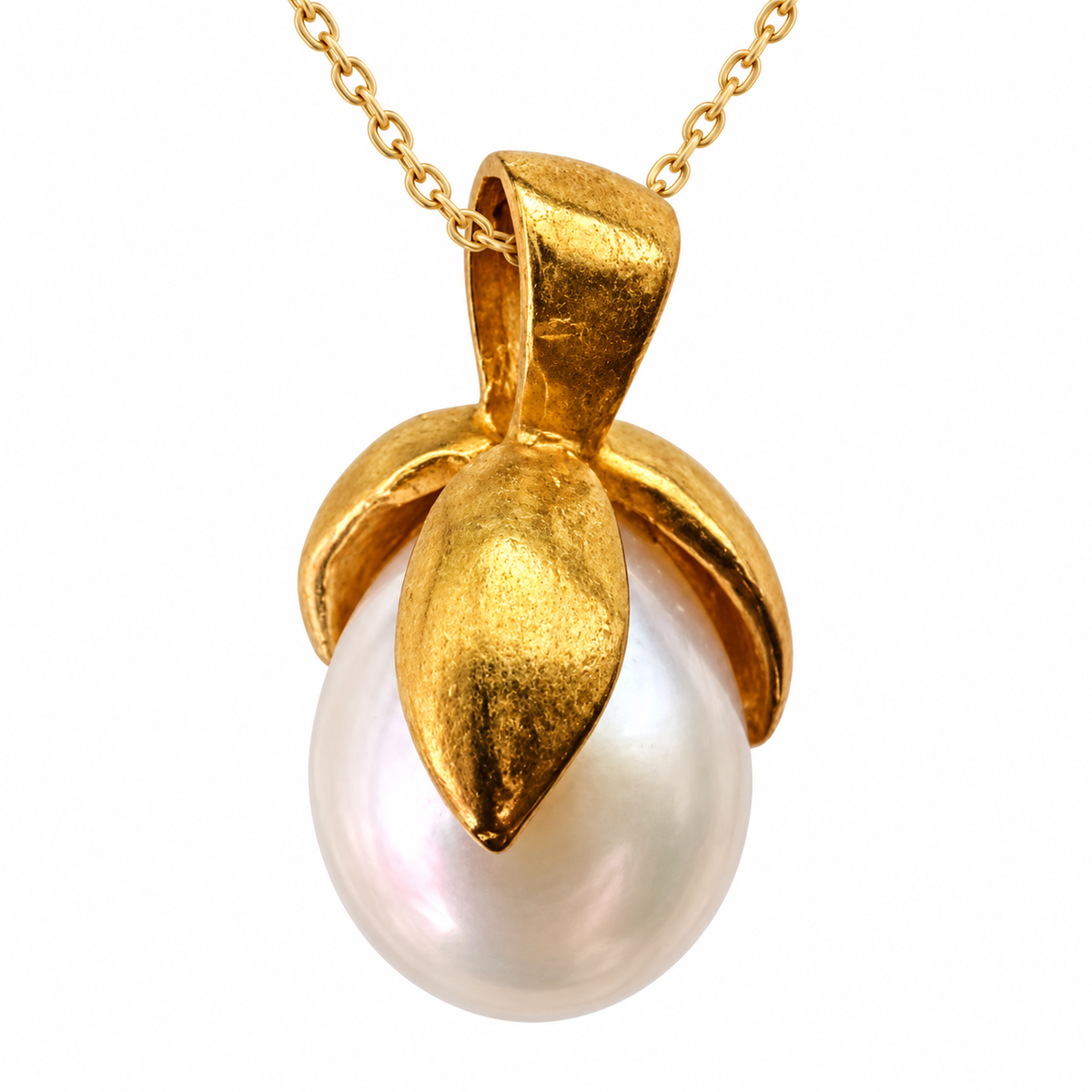 14K Yellow Gold Freshwater Pearl Drop Pendant Necklace