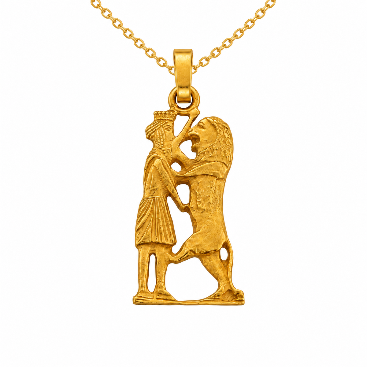 18K Yellow Gold Persian Warrior and Lion Pendant