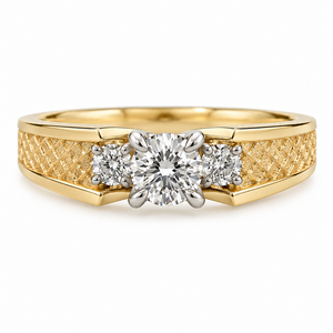 14K Yellow Gold Three-Stone Diamond Textured Split-Shank Ring