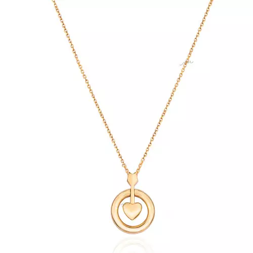 18K Yellow Gold Circle Necklace with heart and arrow 3.95gr