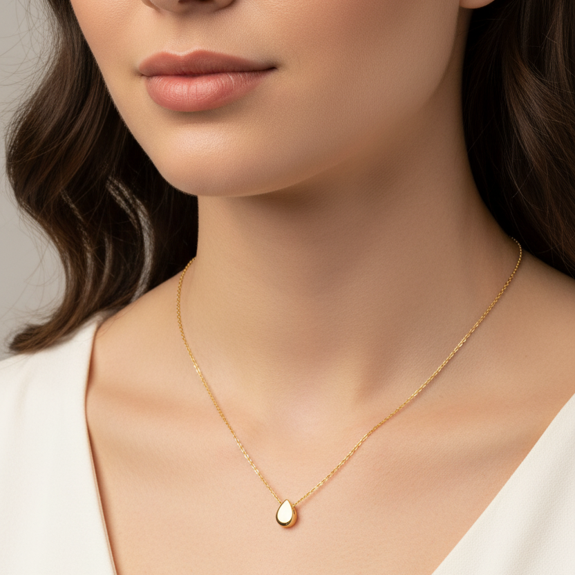 18K Yellow Gold Necklace with one Tear Drop 16" 2.37gr