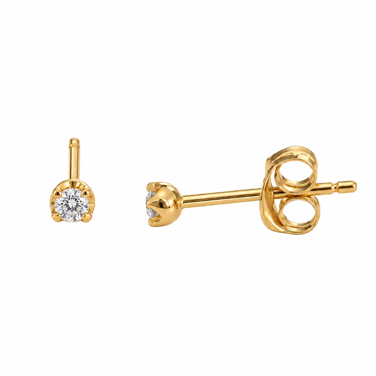 14K Yellow Gold Round Diamond Solitaire Stud Earrings