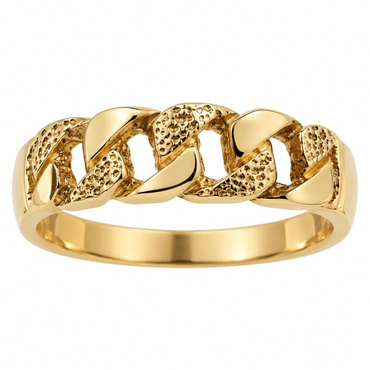 18K Yellow Gold Textured Curb Link Ring Size