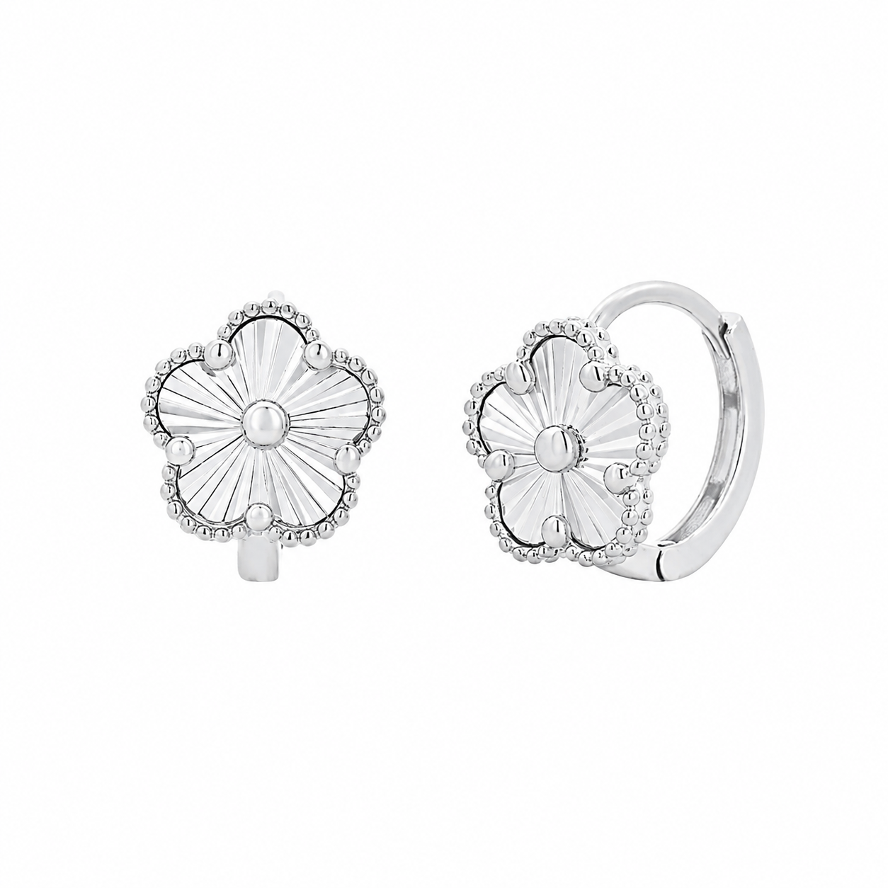 925 Sterling Silver Diamond Cut Clover Hoop Earrings