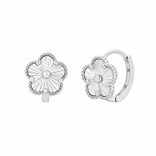 925 Sterling Silver Diamond Cut Clover Hoop Earrings