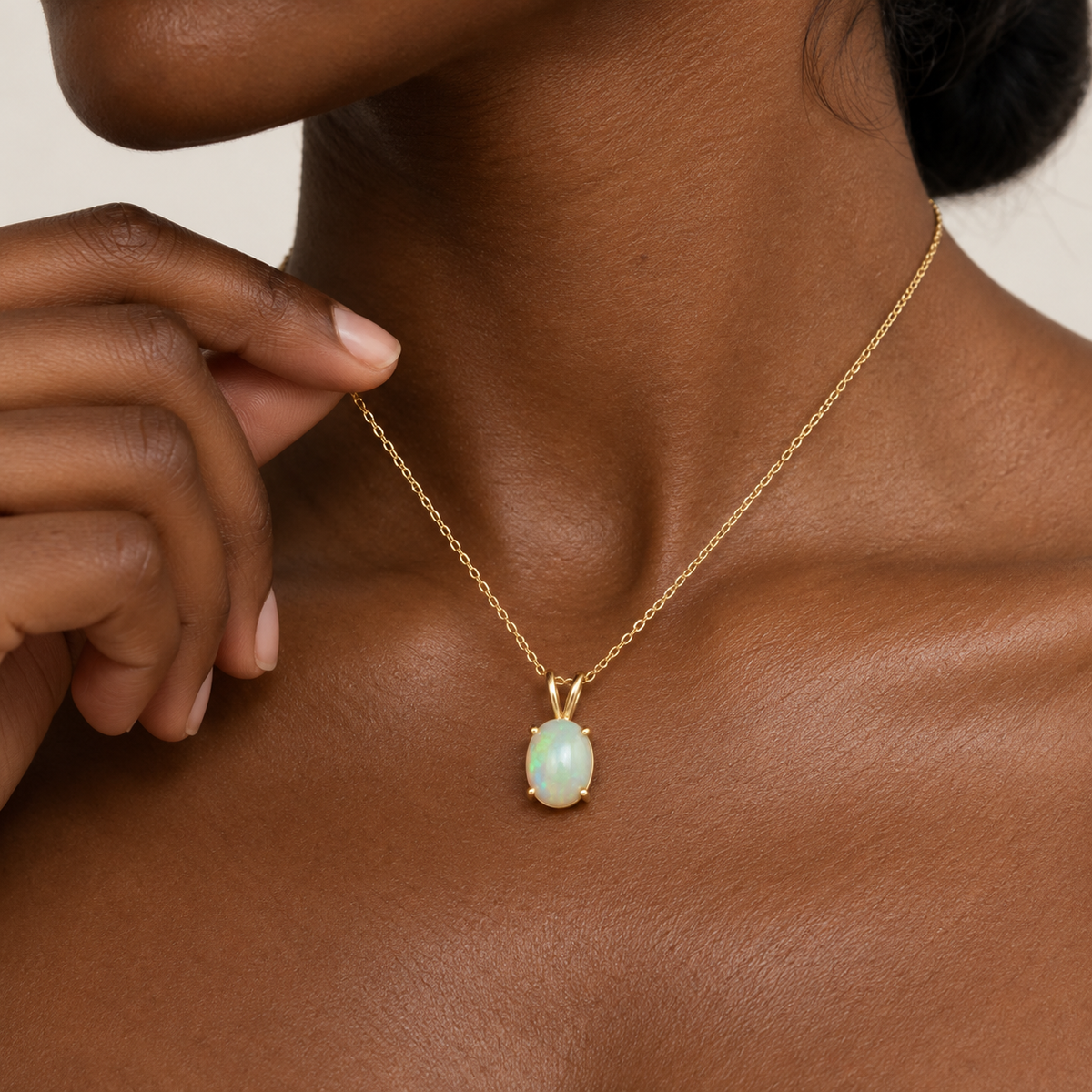 14K Yellow Gold Oval Opal Solitaire Pendant