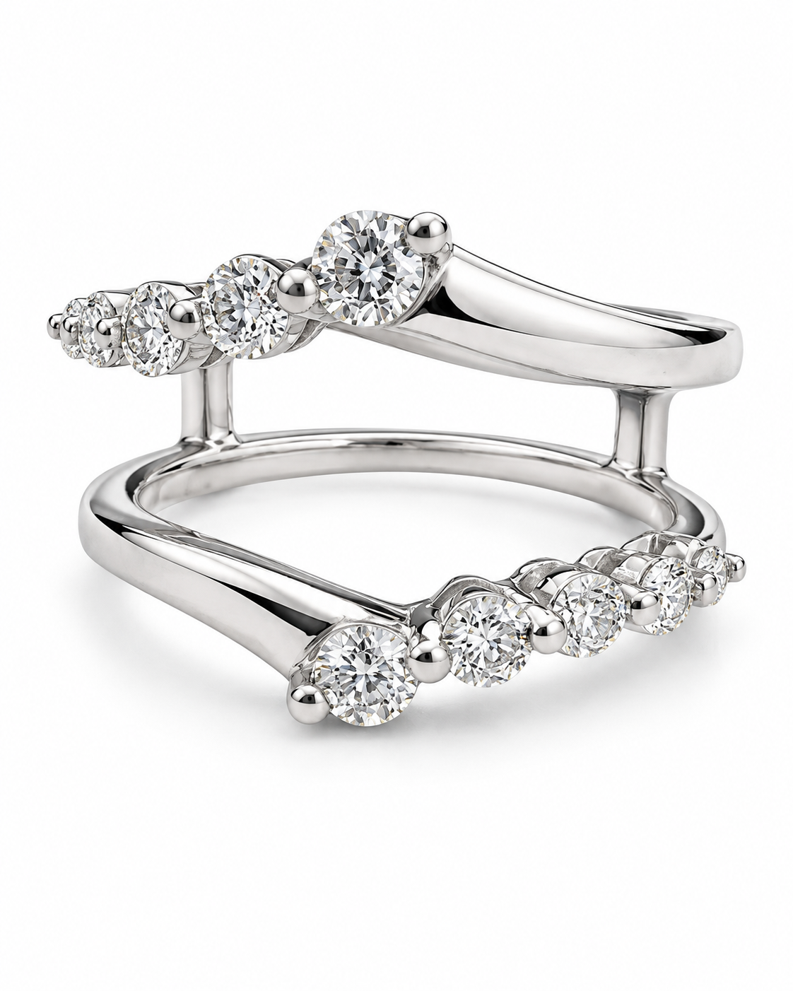14K White Gold Graduated Diamond Contour Ring Jacket