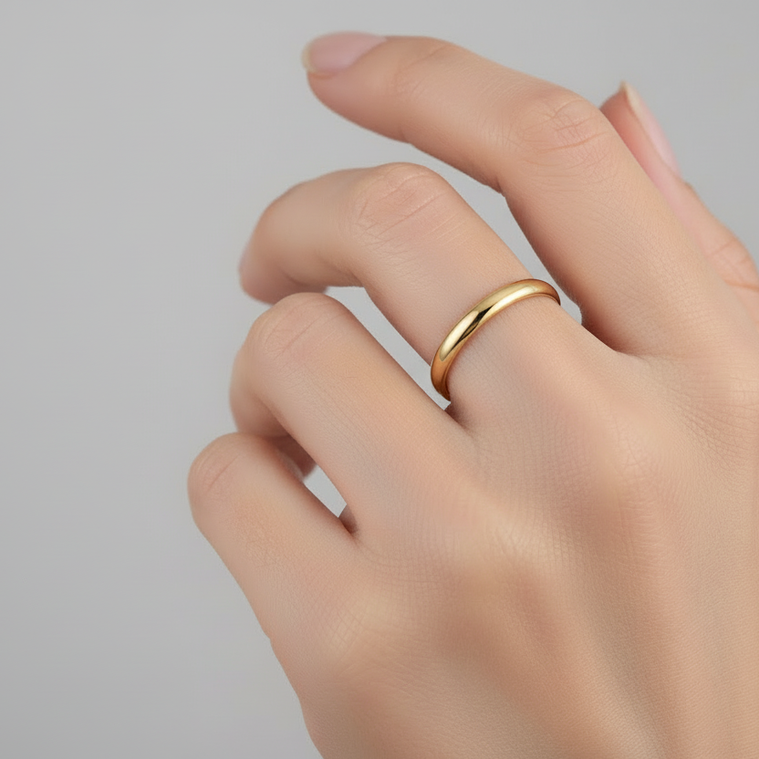 14K Yellow Gold Half – dome Comfort Band. 3mm