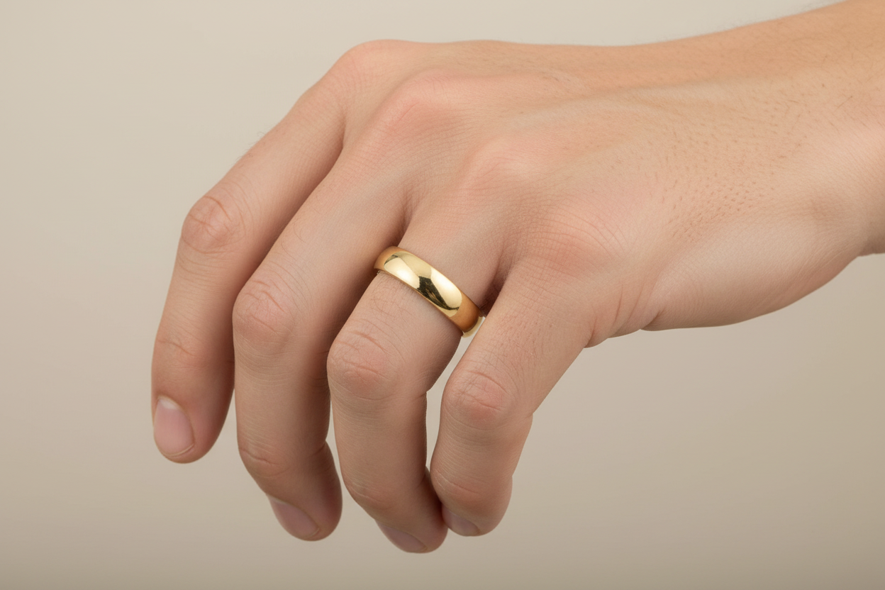 18K Yellow Gold Half Dom Simple Band 4.2mm 4.3 gr