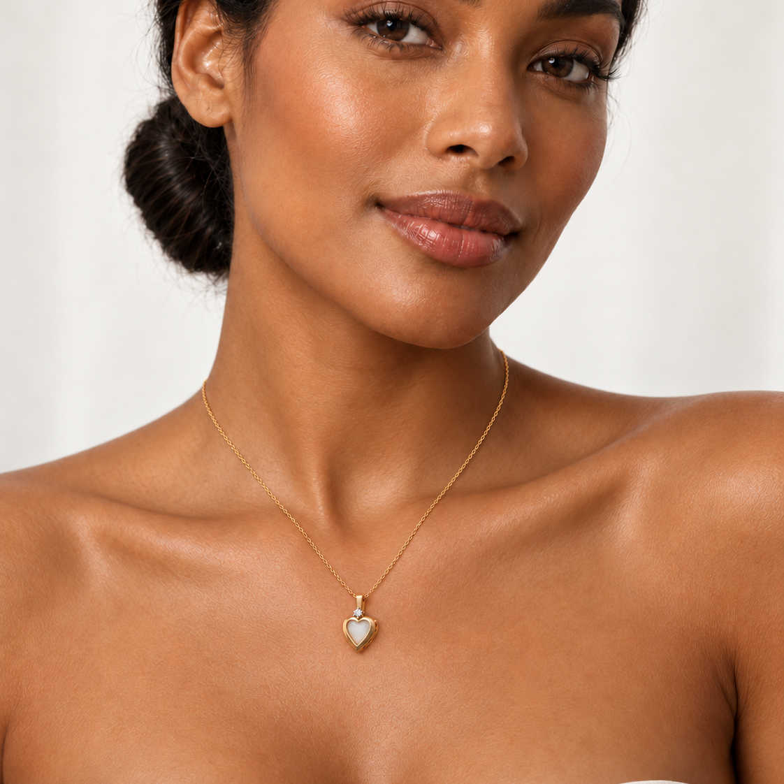 10K Yellow Gold Opal Heart with Diamond Accent Pendant