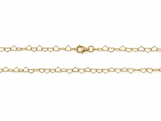 14K Yellow Gold Heart Link Chain Necklace 17"