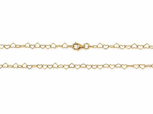 14K Yellow Gold Heart Link Chain Necklace 17"
