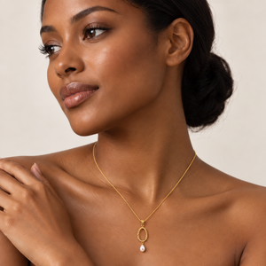 18K Yellow Gold Diamond-Cut Open Teardrop Pearl Pendant