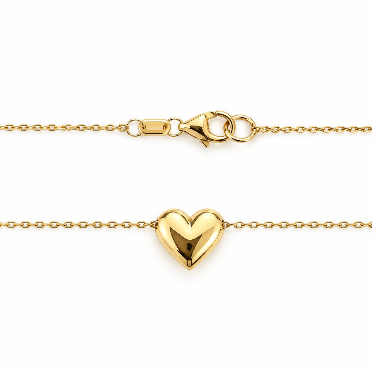 14K Yellow Gold Sliding Puffy Heart Necklace