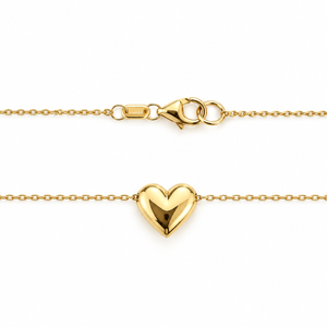 14K Yellow Gold Sliding Puffy Heart Necklace