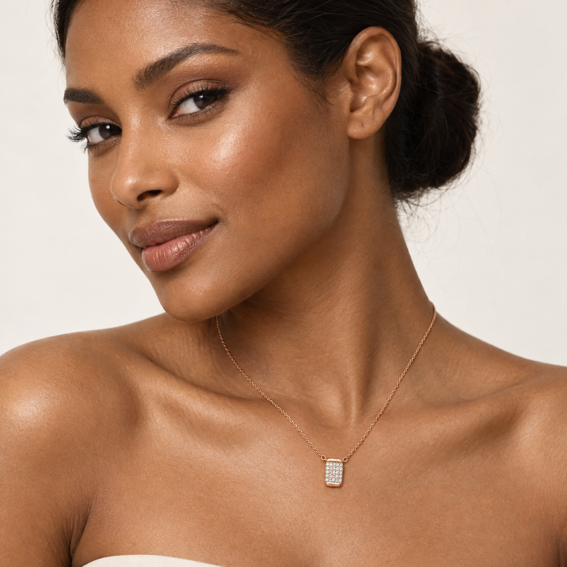 10K Rose Gold Double-Sided CZ Box Pendant Necklace