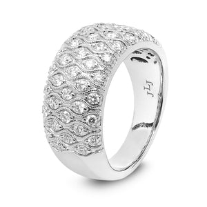 White Gold Classic Wide Multi-row Pavé Diamond Ring. 14k, TDW: 1.17ct, VS, FG